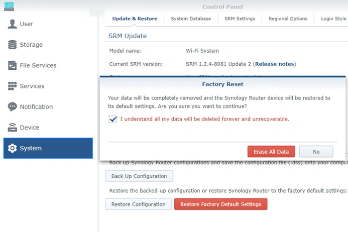 Synology Reset Using Web Portal